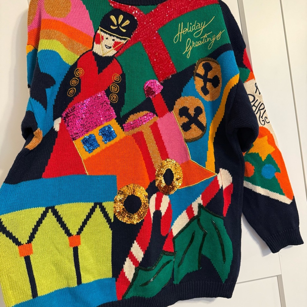I.B. DIFFUSION Women LARGE Vintage 90's Sequined Beaded Ugly Christmas Sweater - Picture 3 of 10